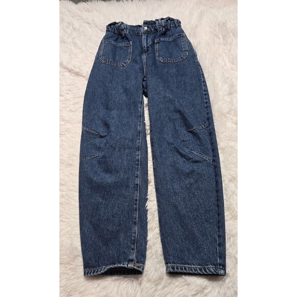 Zara Cargo Denim Baggy Elastic Waist Jean Joggers Size 4 28x25 - Picture 1 of 8